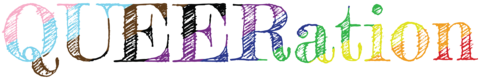 Rainbow text reading, "QUEERation"