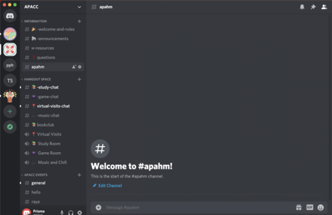 Screenshot of the #apahm Discord channel